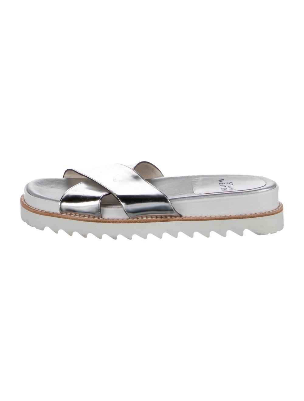 Stuart Weitzman Leather Slides Metallic & Silver … - image 1