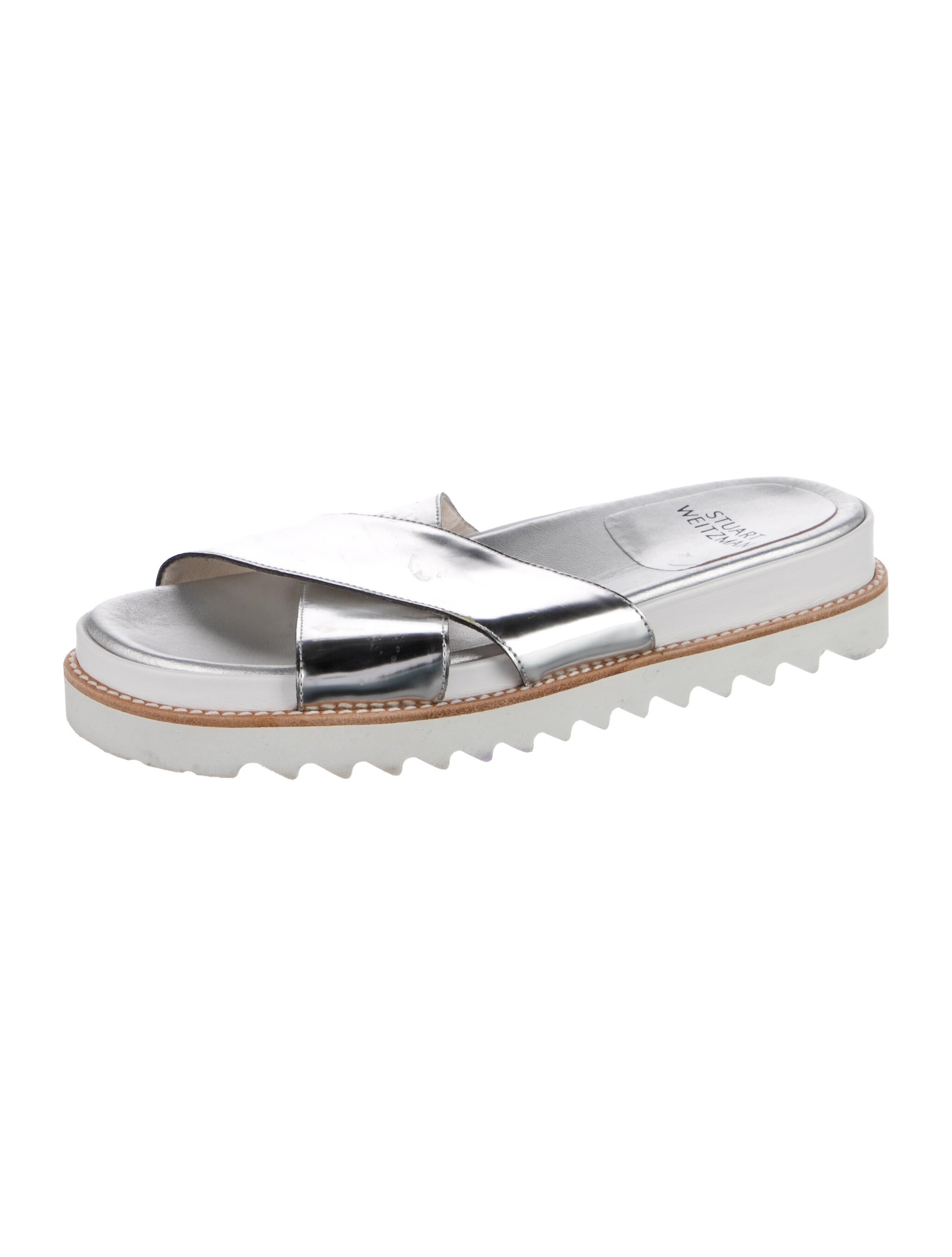 Stuart Weitzman Leather Colorblock Pattern Slides