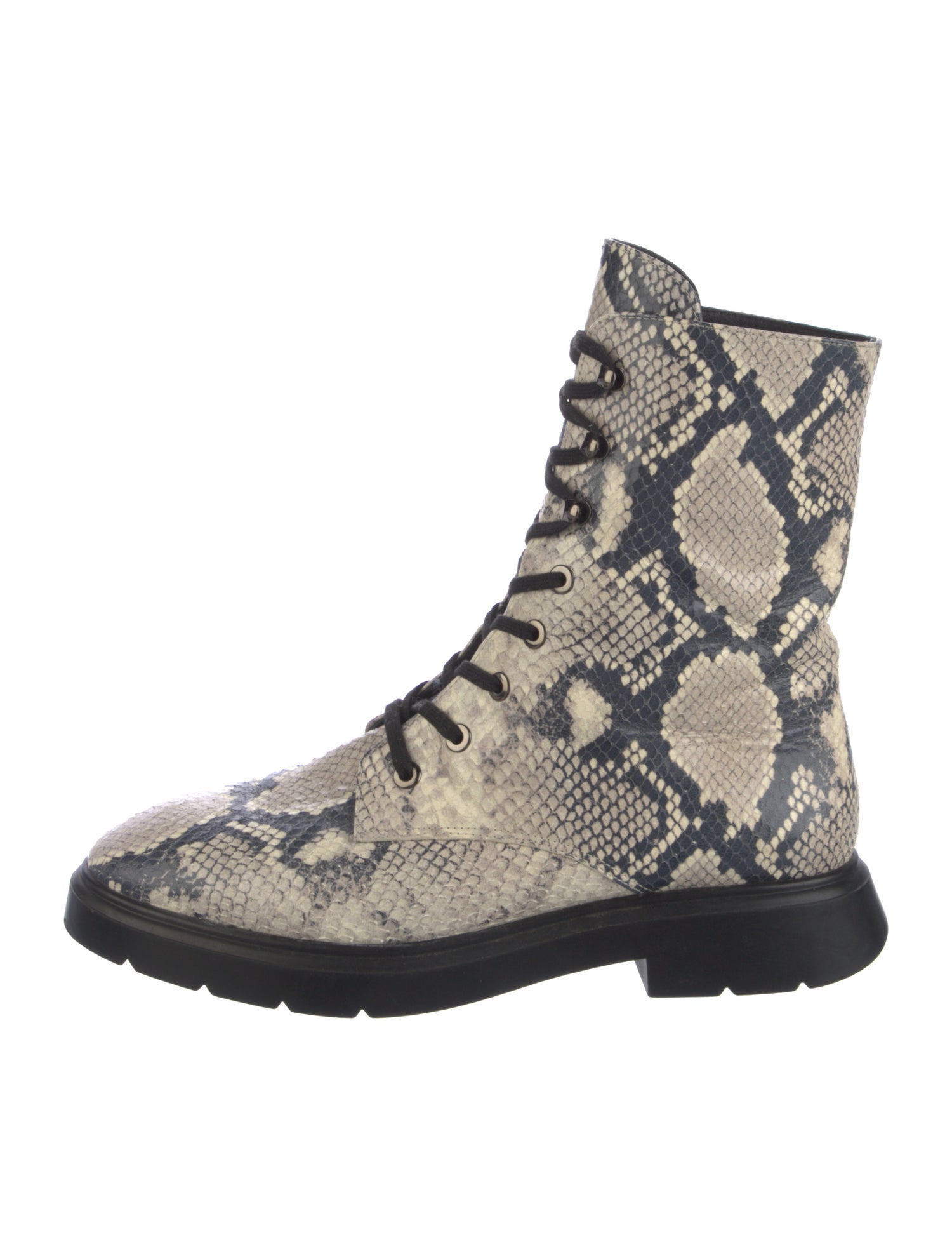 Stuart Weitzman Leather Animal Print Combat Boots