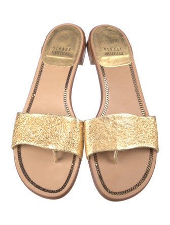 Stuart Weitzman Leather Colorblock Pattern Slides