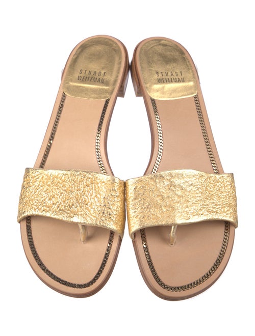 Stuart Weitzman Leather Colorblock Pattern Slides