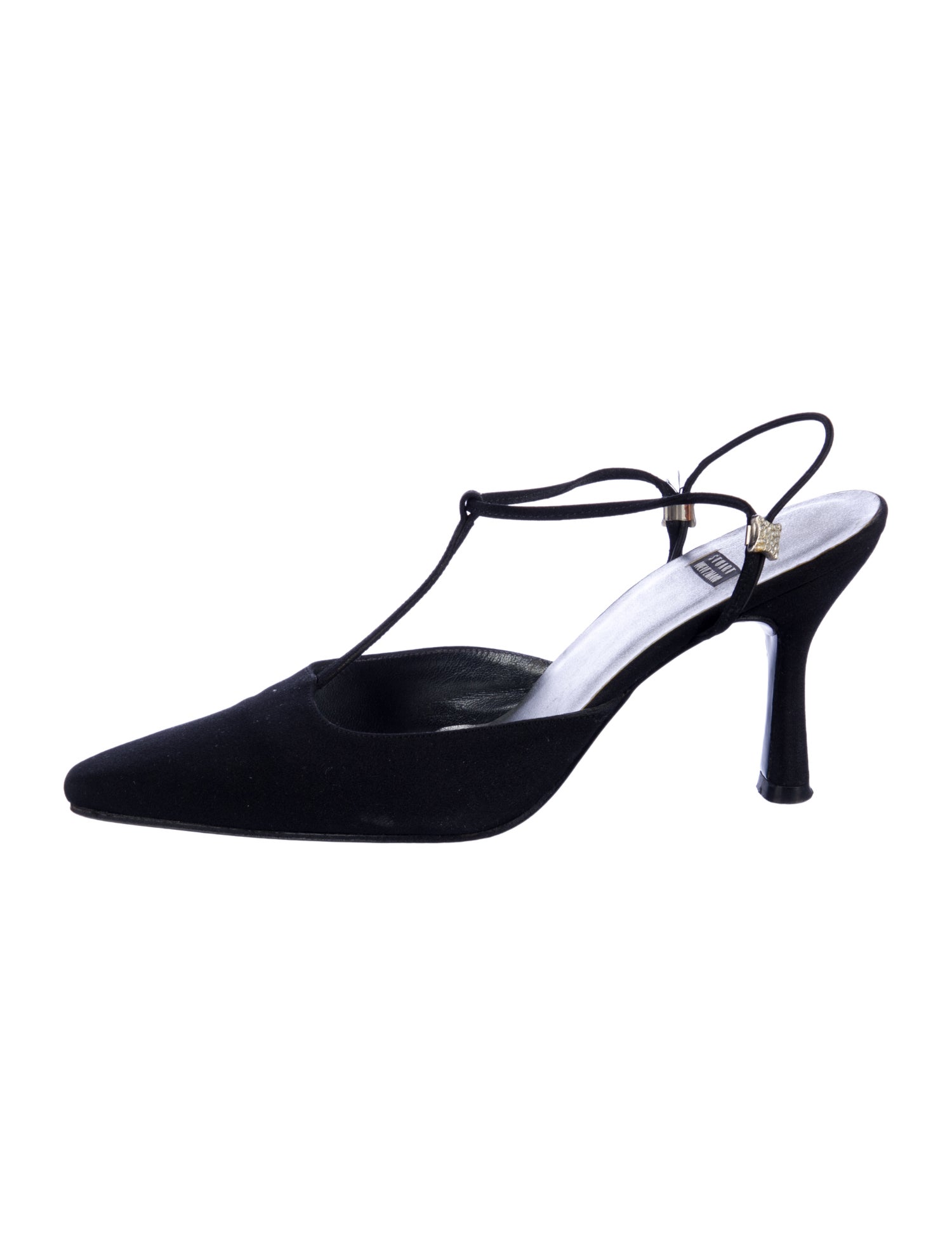 Stuart Weitzman Satin Crystal Embellishments T-Strap Pumps