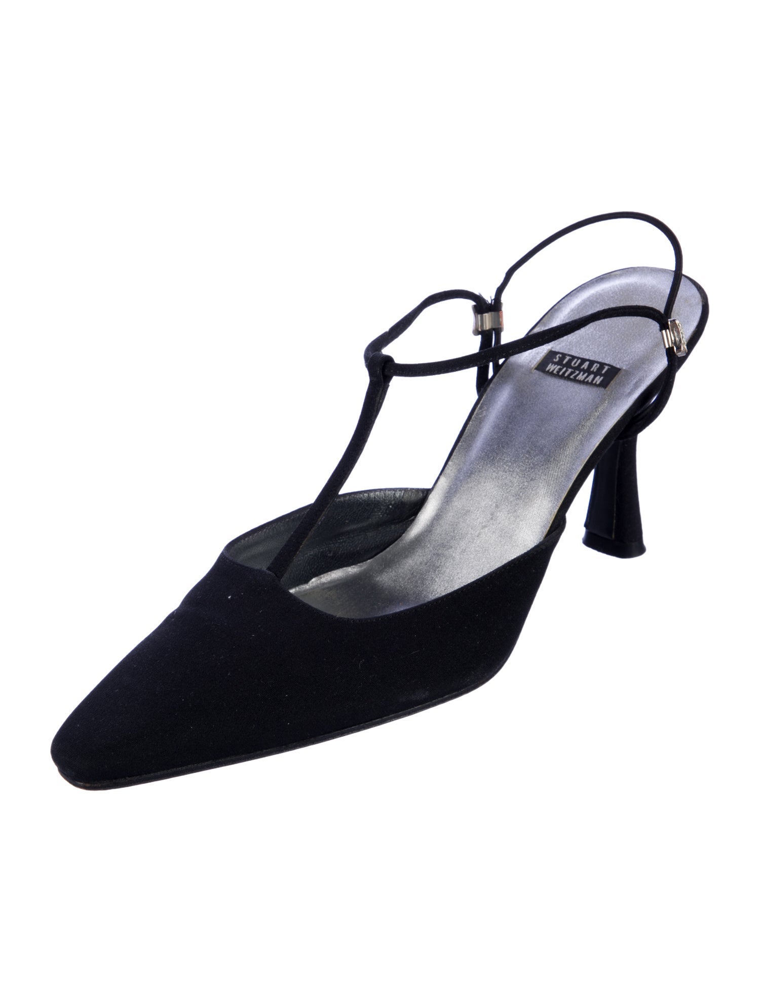 Stuart Weitzman Satin Crystal Embellishments T-Strap Pumps