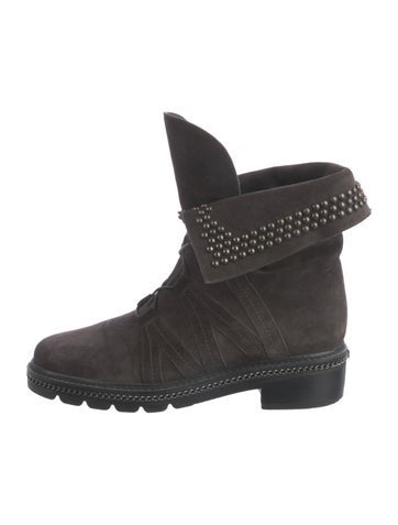 Stuart Weitzman Boots Suede Chain-Link Accents Combat US 7 |