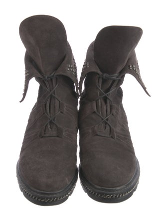 Stuart Weitzman Suede Chain-Link Accents Combat Boots