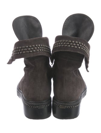 Stuart Weitzman Suede Chain-Link Accents Combat Boots