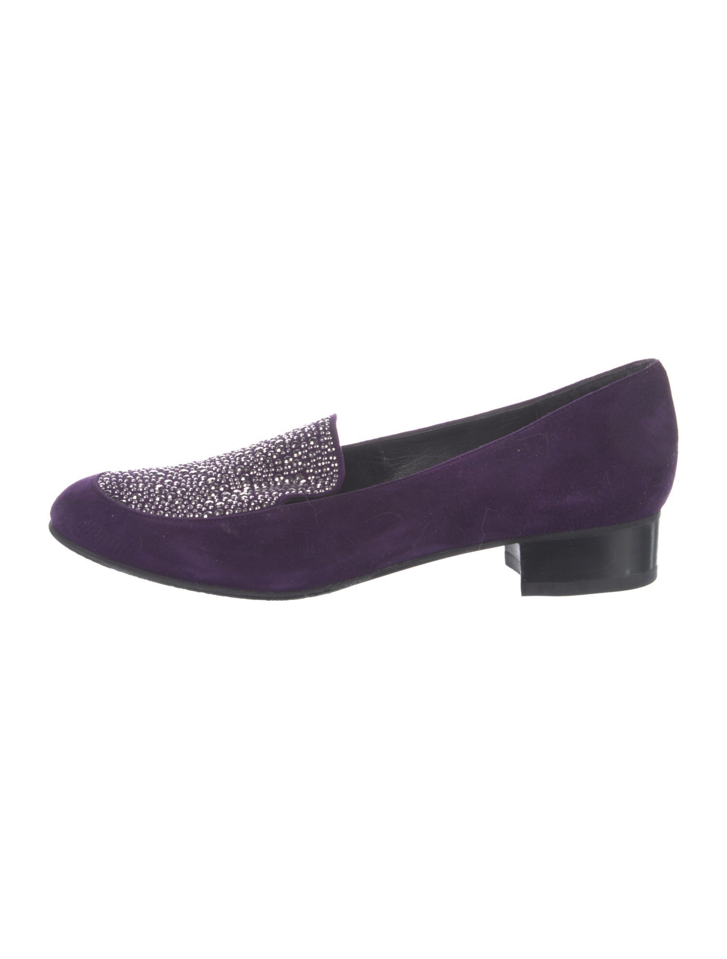 Stuart Weitzman Suede Crystal Embellishments Loafers