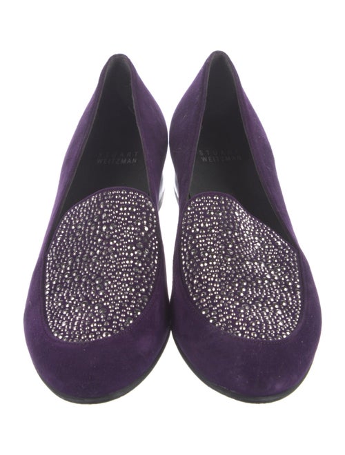Stuart Weitzman Suede Crystal Embellishments Loafers