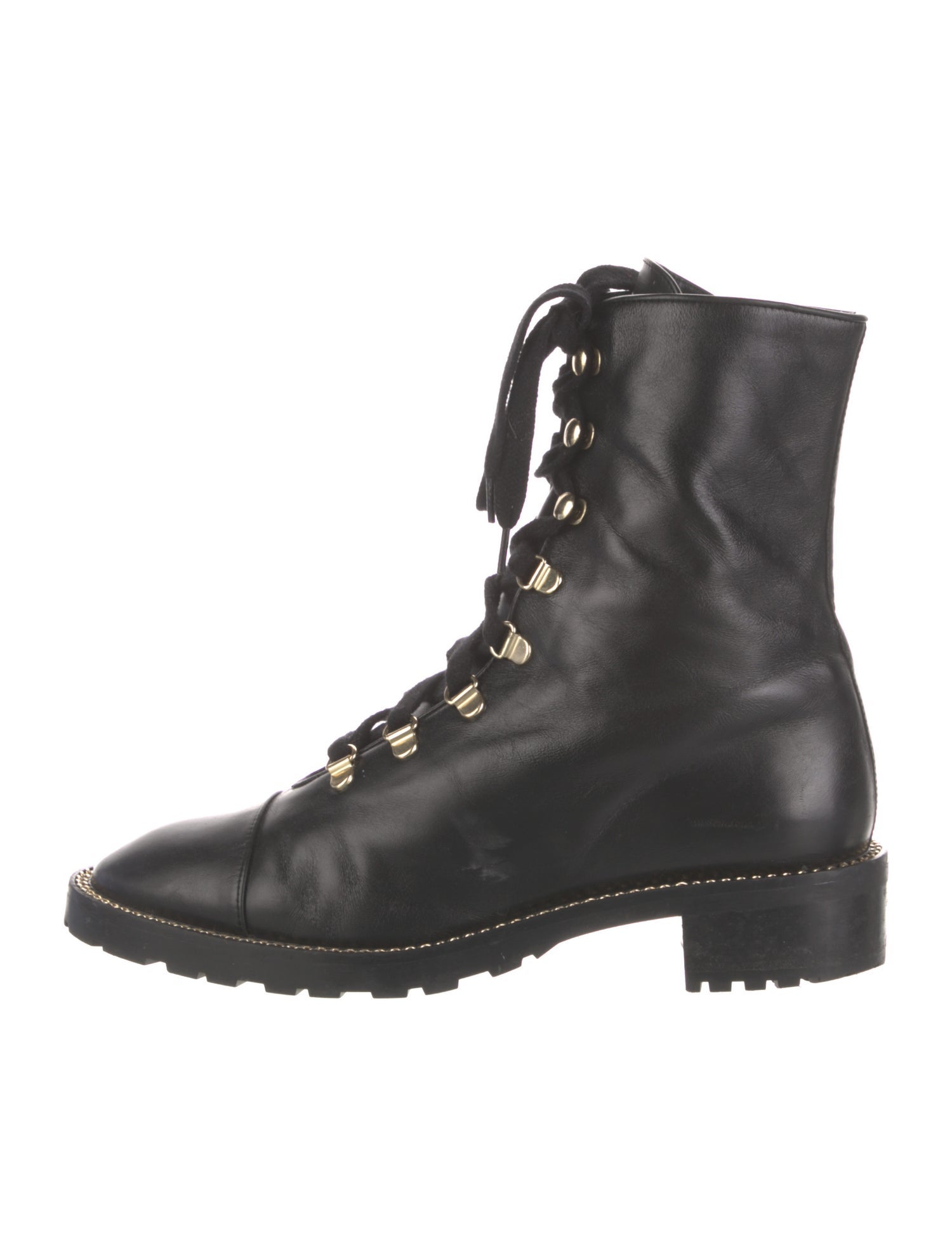Stuart Weitzman Leather Chain-Link Accents Combat Boots
