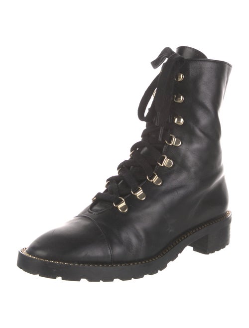 Stuart Weitzman Leather Chain-Link Accents Combat Boots