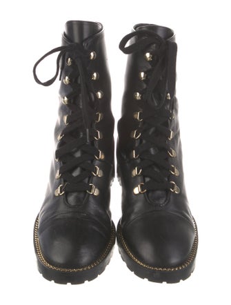 Stuart Weitzman Leather Chain-Link Accents Combat Boots