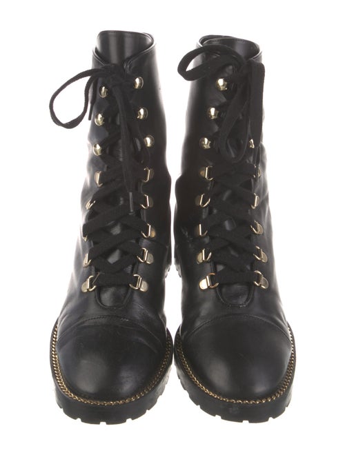 Stuart Weitzman Leather Chain-Link Accents Combat Boots