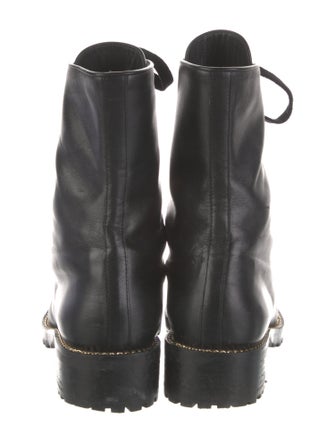 Stuart Weitzman Leather Chain-Link Accents Combat Boots