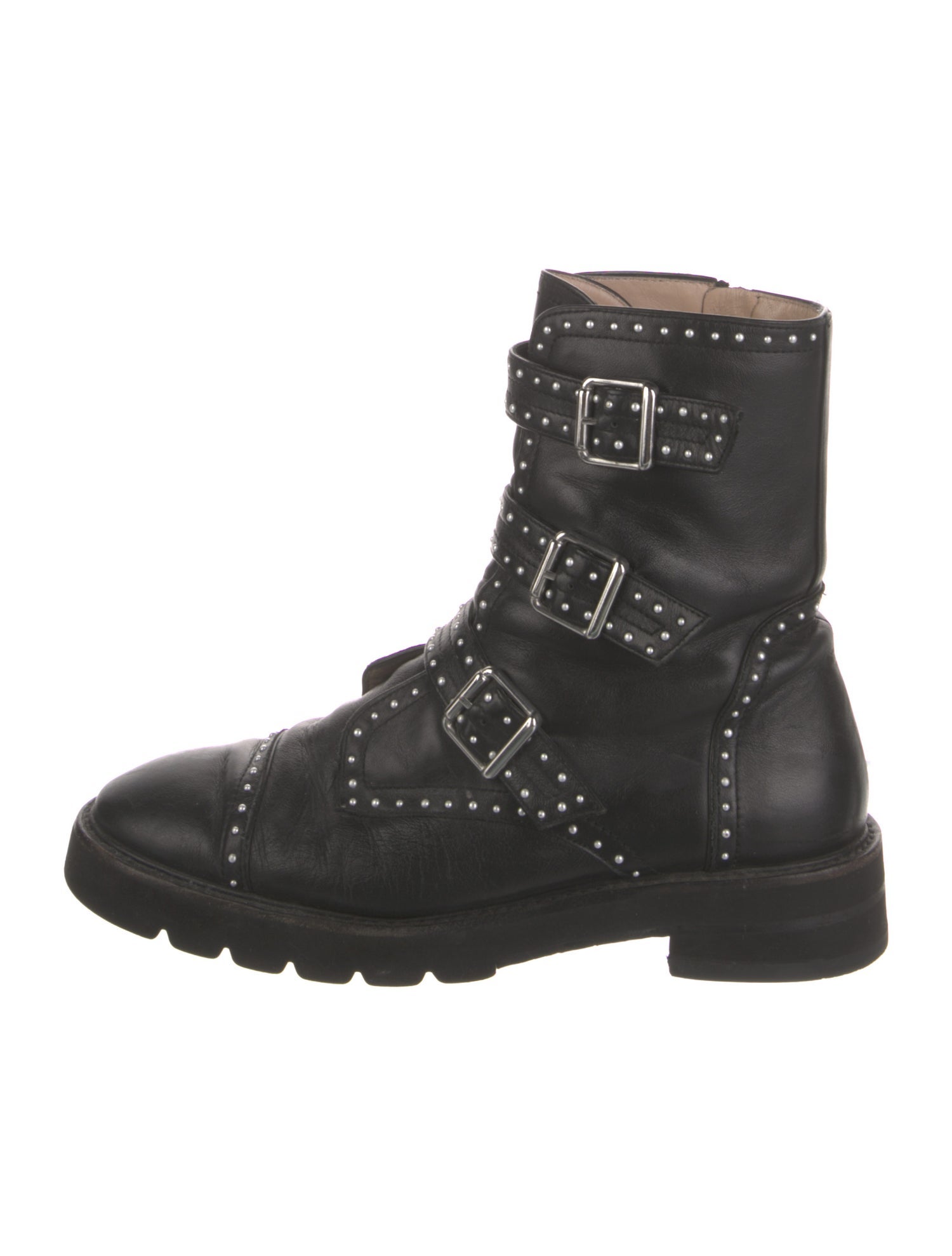 Stuart Weitzman Faux Pearl Accents Leather Combat Boots