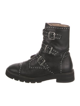 Stuart Weitzman Faux Pearl Accents Leather Combat Boots