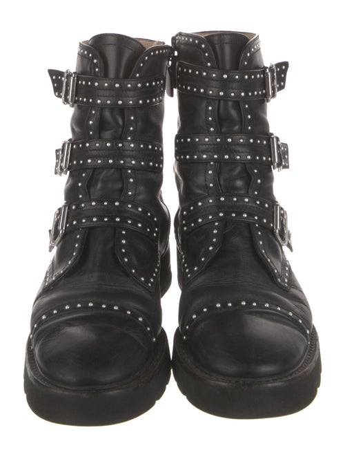 Stuart Weitzman Faux Pearl Accents Leather Combat Boots