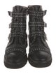 Stuart Weitzman Faux Pearl Accents Leather Combat Boots