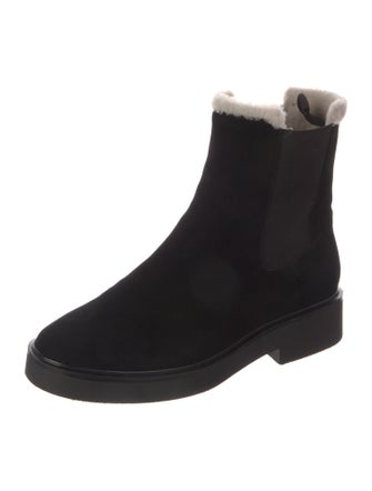 Stuart Weitzman Suede Faux Fur Trim Chelsea Boots