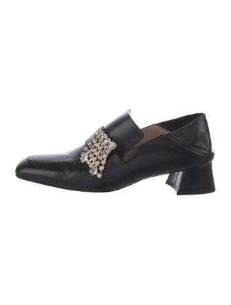 Stuart Weitzman Leather Crystal Embellishments Loafers