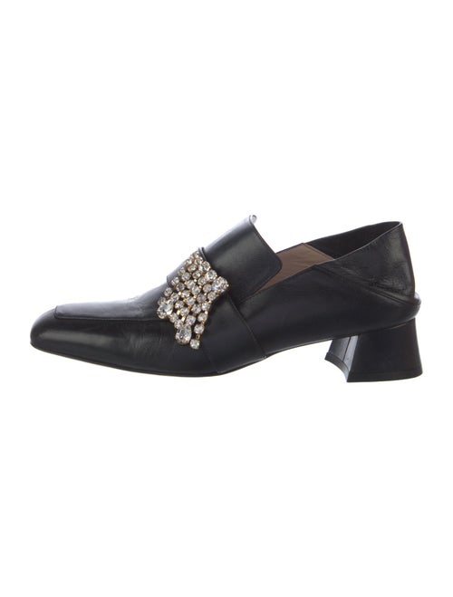 Stuart Weitzman Leather Crystal Embellishments Loafers