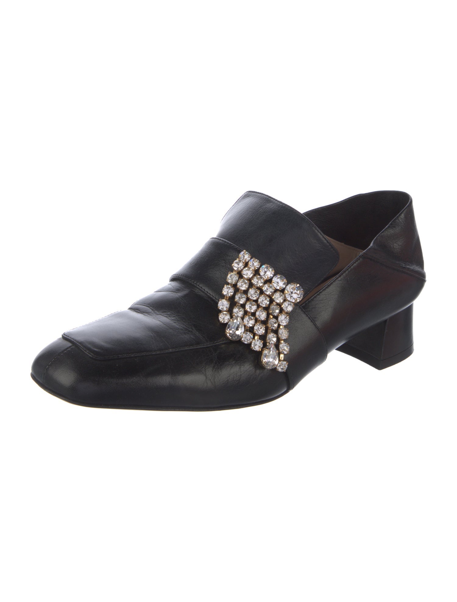 Stuart Weitzman Leather Crystal Embellishments Loafers
