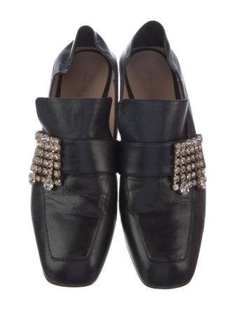 Stuart Weitzman Leather Crystal Embellishments Loafers