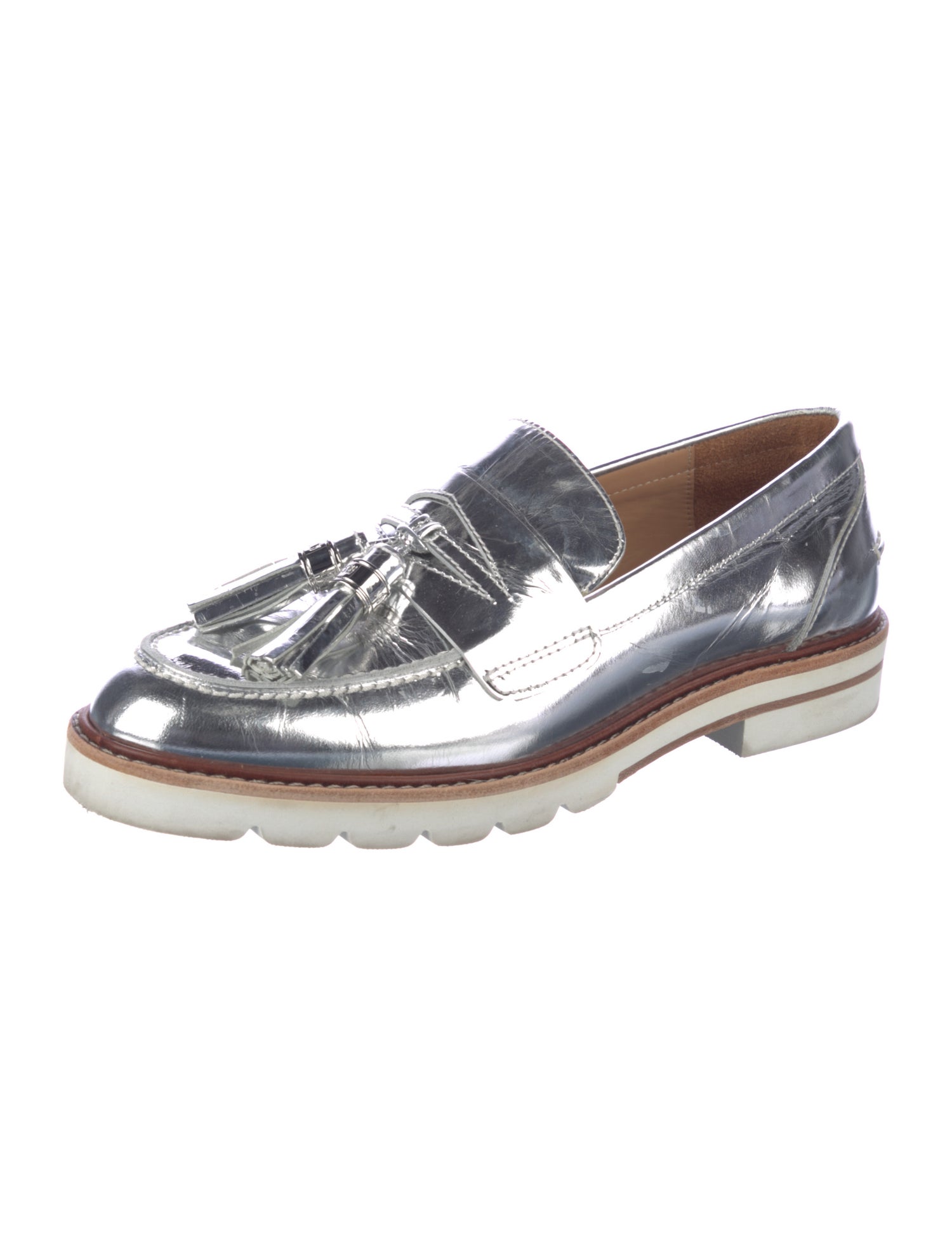 Stuart Weitzman Patent Leather Tassel Accents Loafers