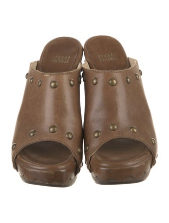 Stuart Weitzman Leather Studded Accents Slides