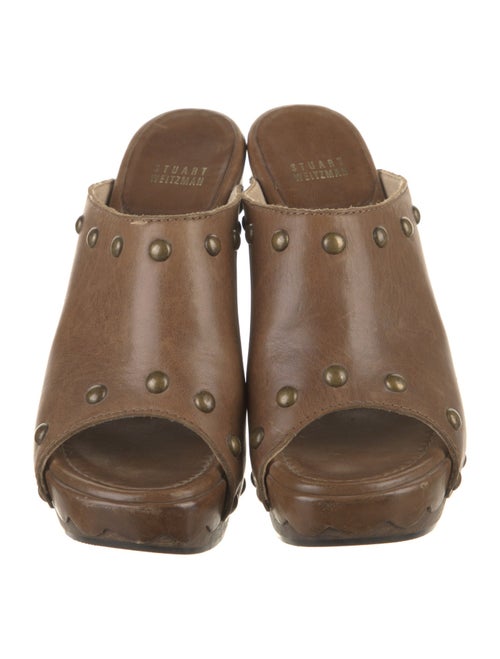 Stuart Weitzman Leather Studded Accents Slides