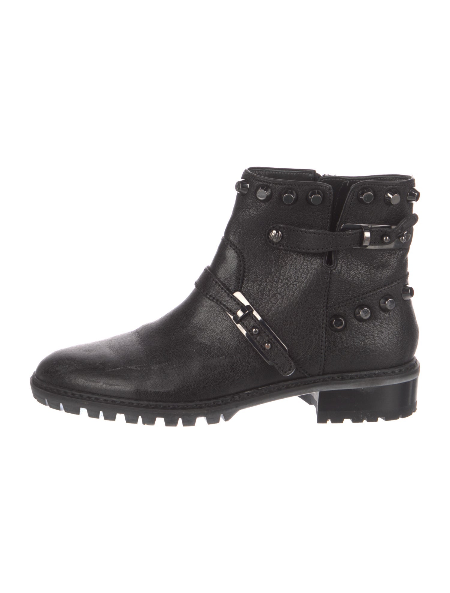 Stuart Weitzman Leather Studded Accents Moto Boots