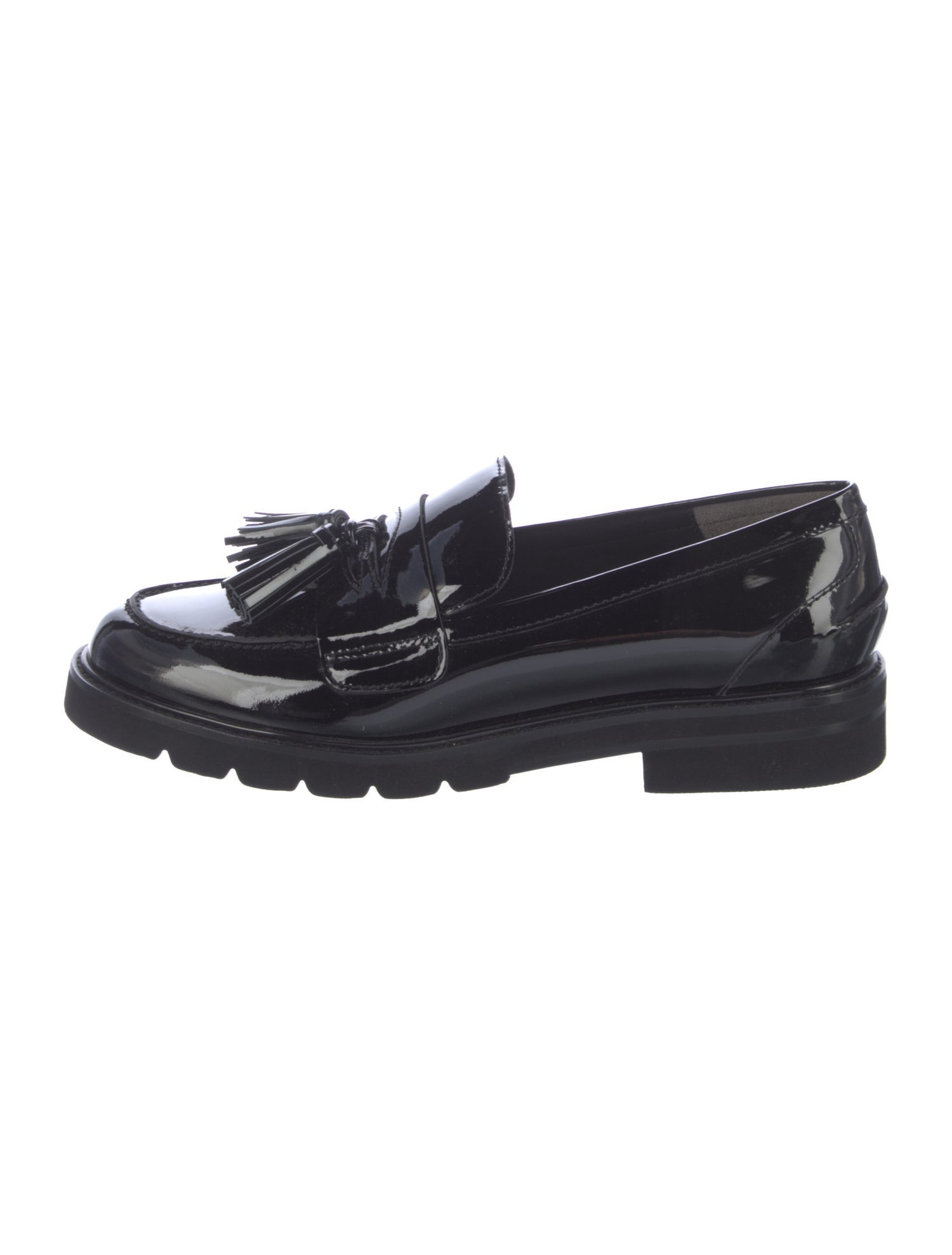 Stuart Weitzman Patent Leather Tassel Accents Loafers