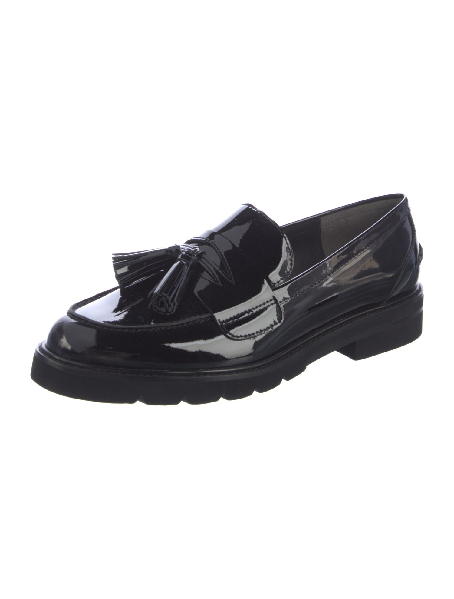 Stuart Weitzman Patent Leather Tassel Accents Loafers