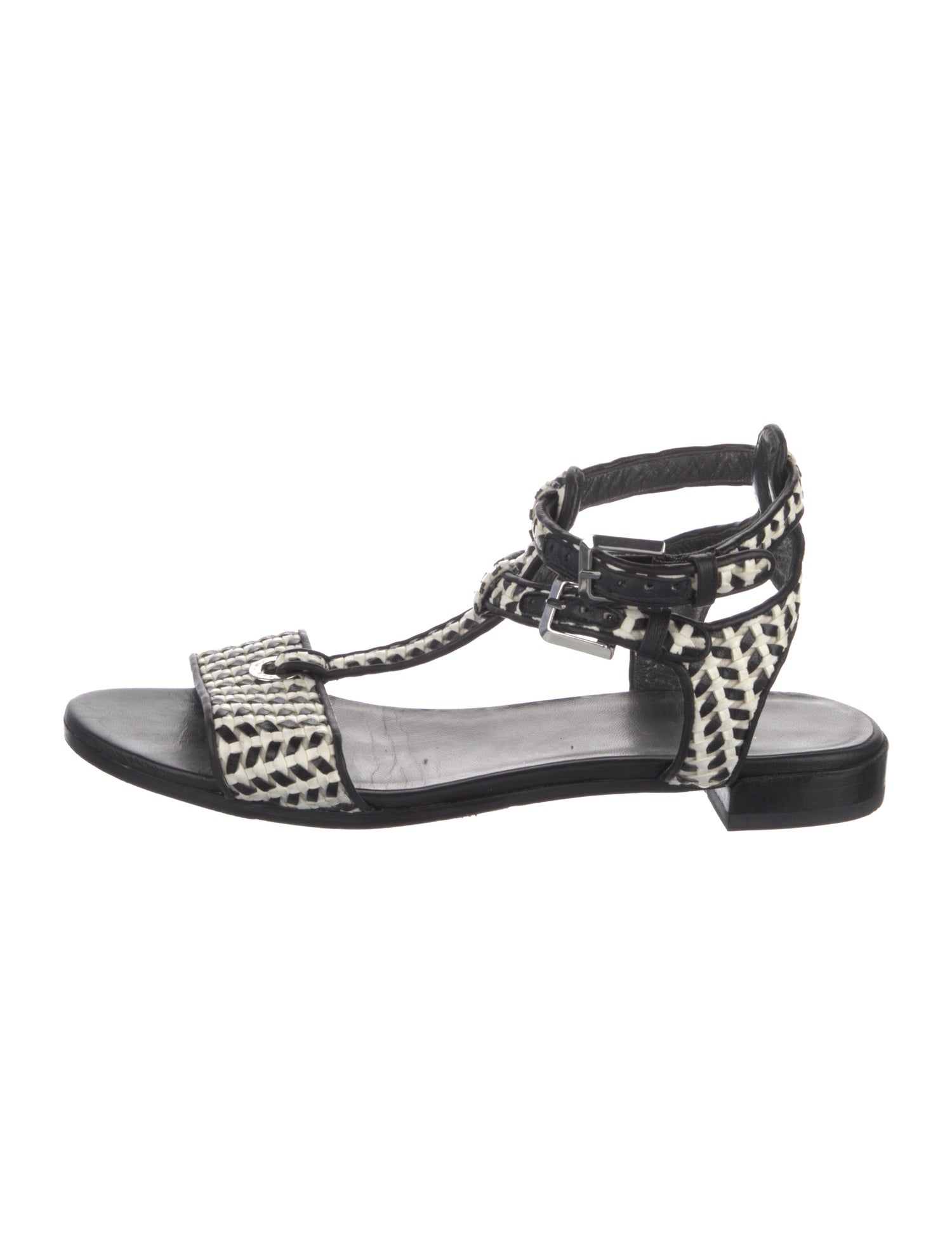 Stuart Weitzman Leather Animal Print T-Strap Sandals