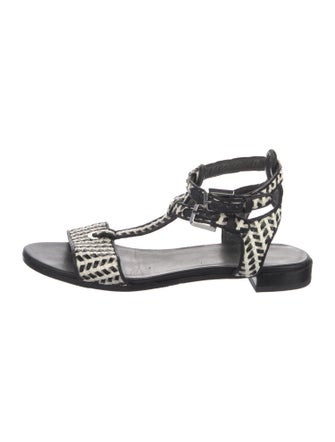 Stuart Weitzman Leather Animal Print T-Strap Sandals