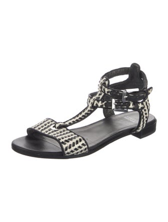 Stuart Weitzman Leather Animal Print T-Strap Sandals