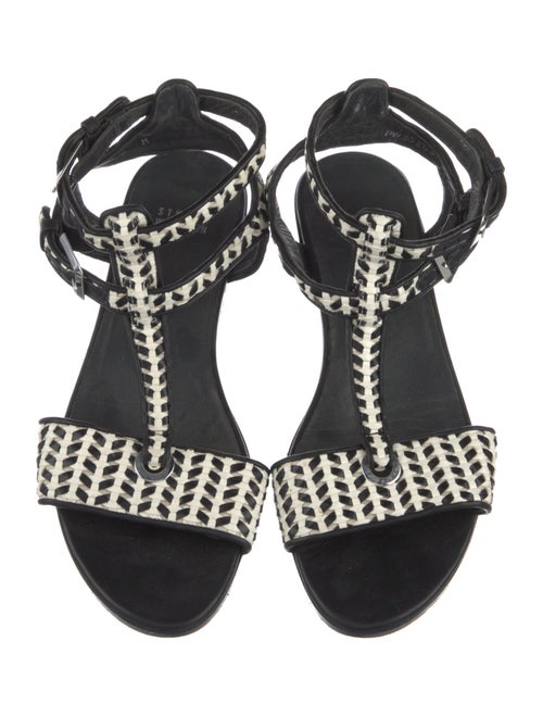 Stuart Weitzman Leather Animal Print T-Strap Sandals