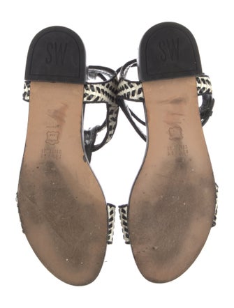 Stuart Weitzman Leather Animal Print T-Strap Sandals