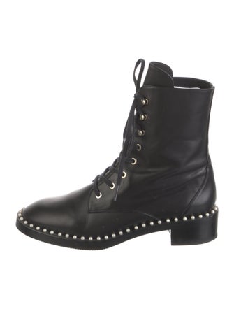 Stuart Weitzman Leather Studded Accents Combat Boots