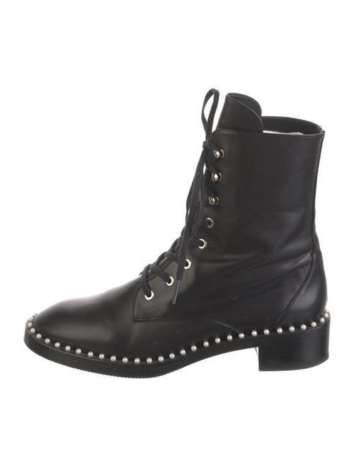 Stuart Weitzman Leather Studded Accents Combat Boots