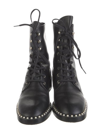 Stuart Weitzman Leather Studded Accents Combat Boots