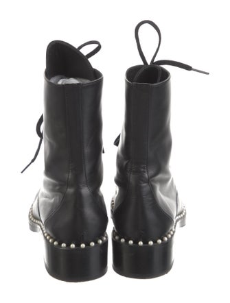 Stuart Weitzman Leather Studded Accents Combat Boots