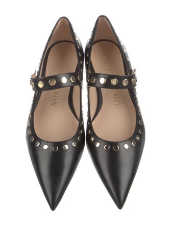 Stuart Weitzman Leather Studded Accents Mary Jane Flats