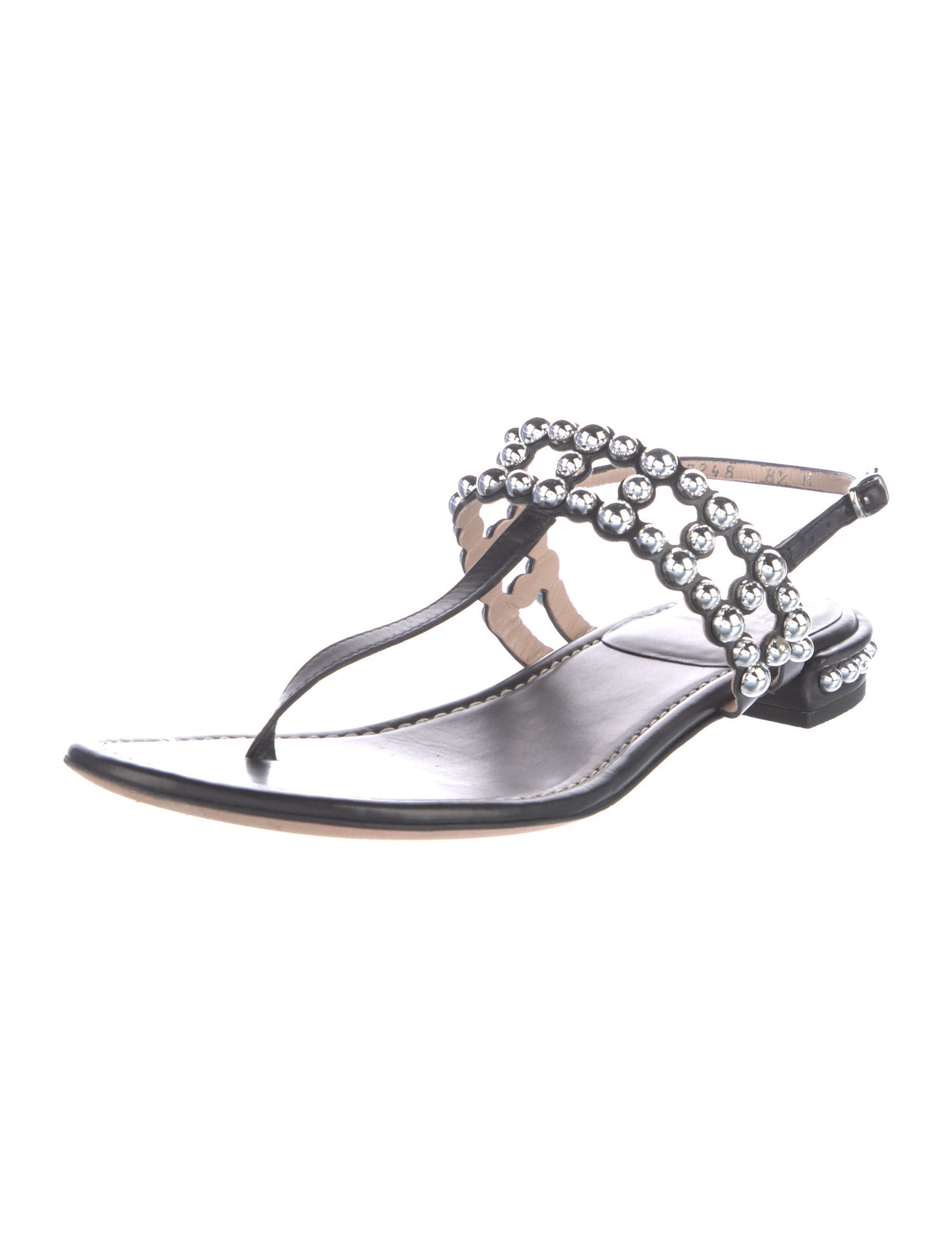 Stuart Weitzman Leather Printed T-Strap Sandals
