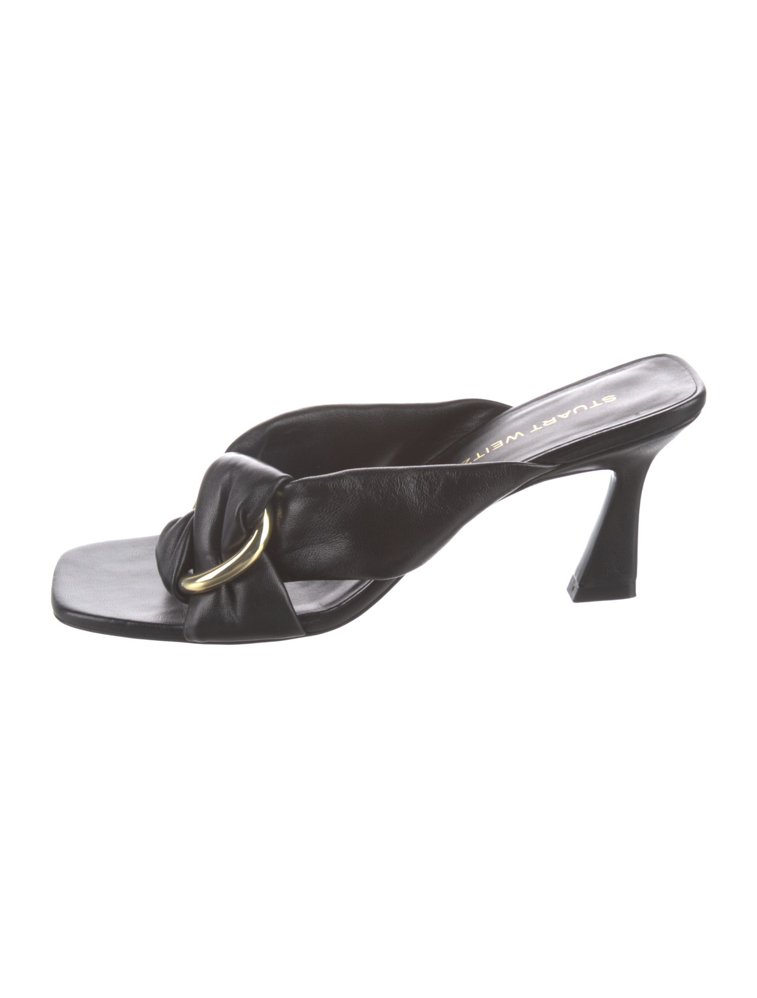 Stuart Weitzman Leather Bow Accents Slides