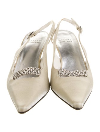Stuart Weitzman Satin Crystal Embellishments Slingback Pumps