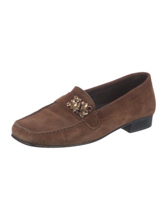 Stuart Weitzman Suede Crystal Embellishments Loafers