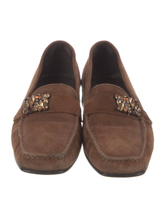 Stuart Weitzman Suede Crystal Embellishments Loafers