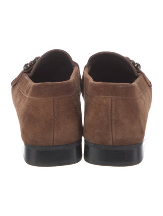 Stuart Weitzman Suede Crystal Embellishments Loafers