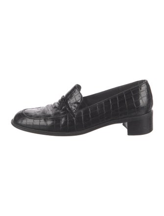 Stuart Weitzman Embossed Leather Tassel Accents Loafers