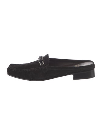 Stuart Weitzman Suede Crystal Embellishments Mules